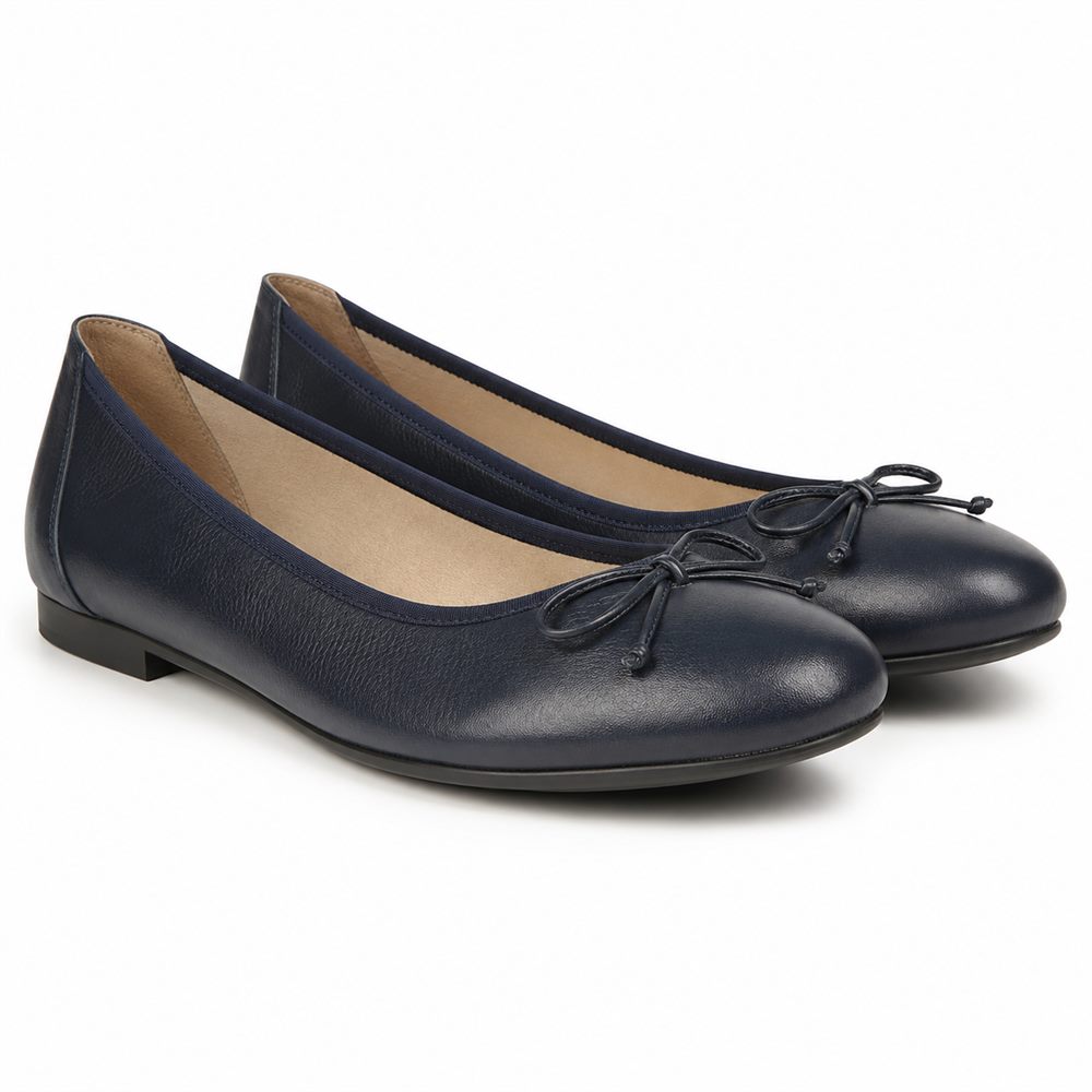 Bluette - Ballerina in pelle blu con fiocco
