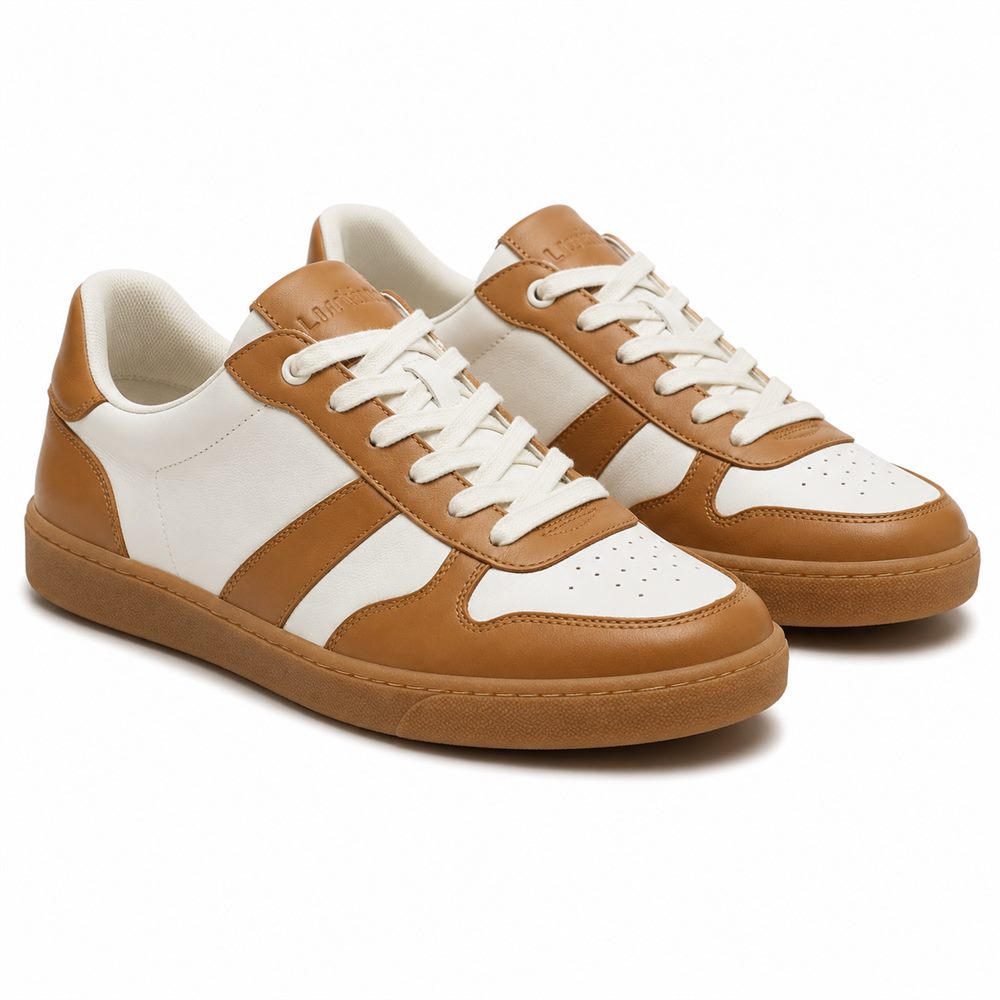Castagna - Sneaker bassa bicolor bianco e cuoio