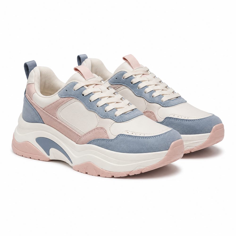 Conchiglia - Chunky sneaker panna azzurro e rosa