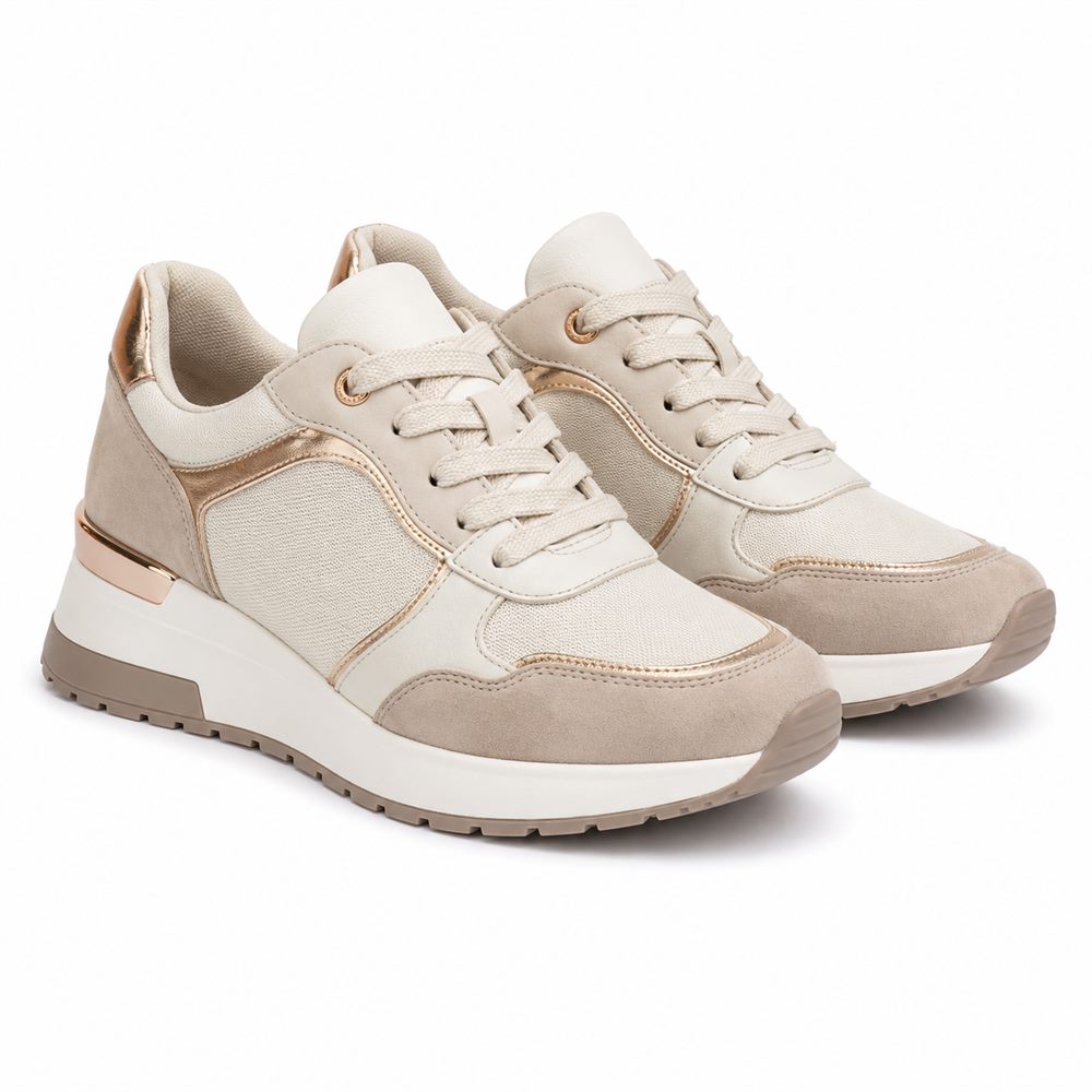 Dalia - Sneaker zeppa beige con dettagli oro rosa