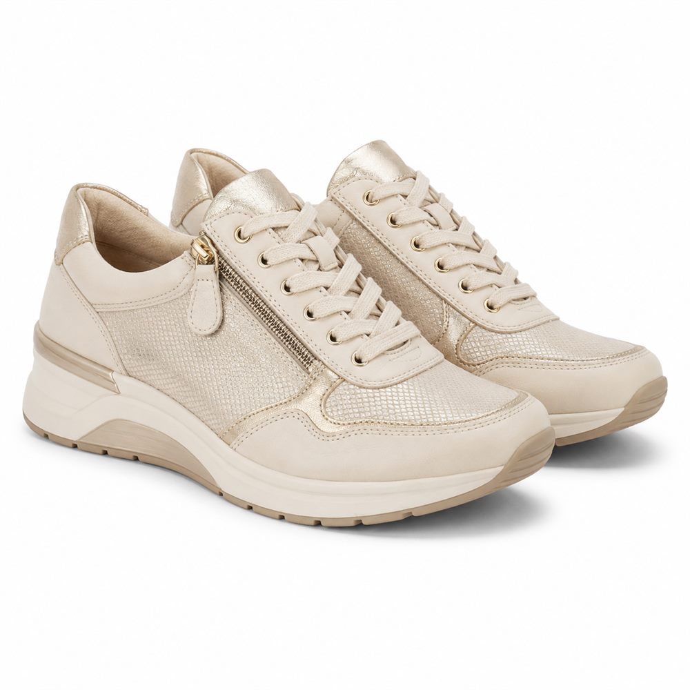 Dorella - Sneaker beige con dettagli laminati dorati