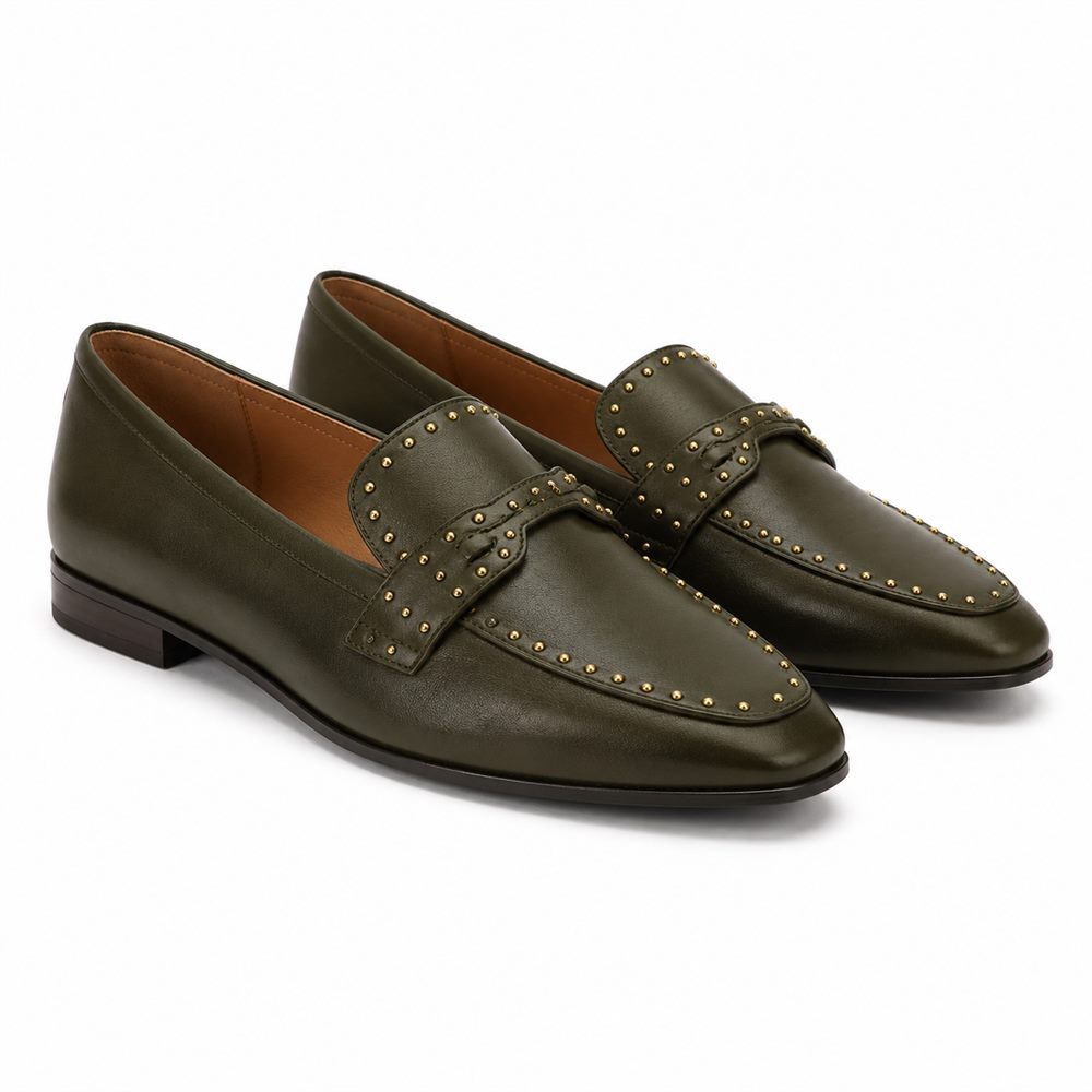 Edera - Mocassino verde borchie dorate minimal
