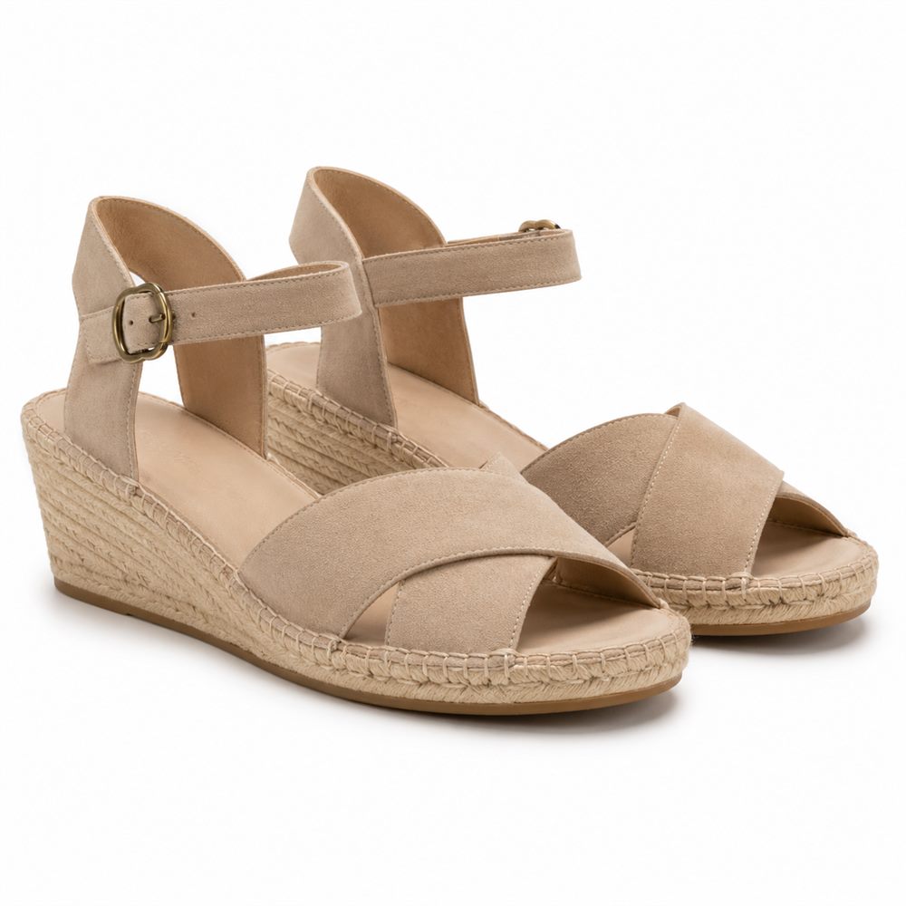 Estiva - Sandalo zeppa espadrilles beige incrociato