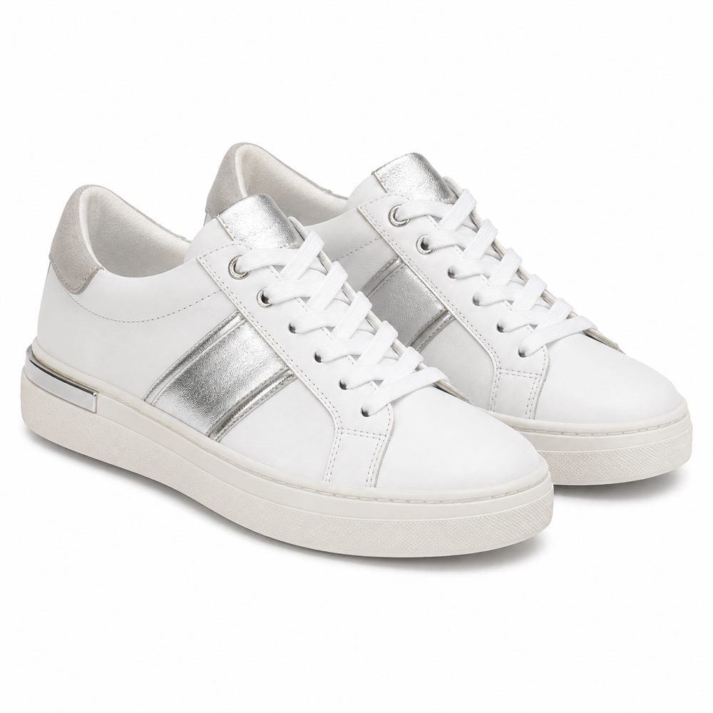 Lucente - Sneaker bianca con bande argento metallico