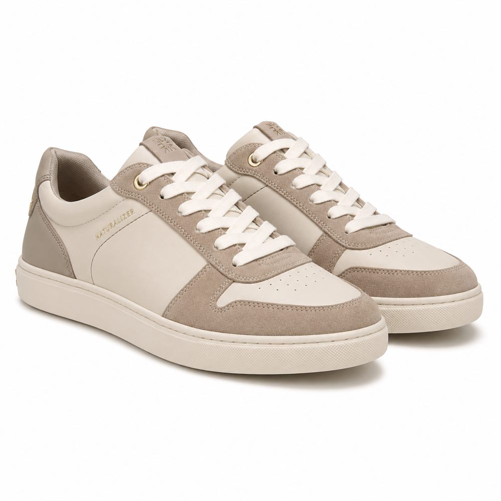 Nocciola - Sneaker avorio e tortora con accento oro