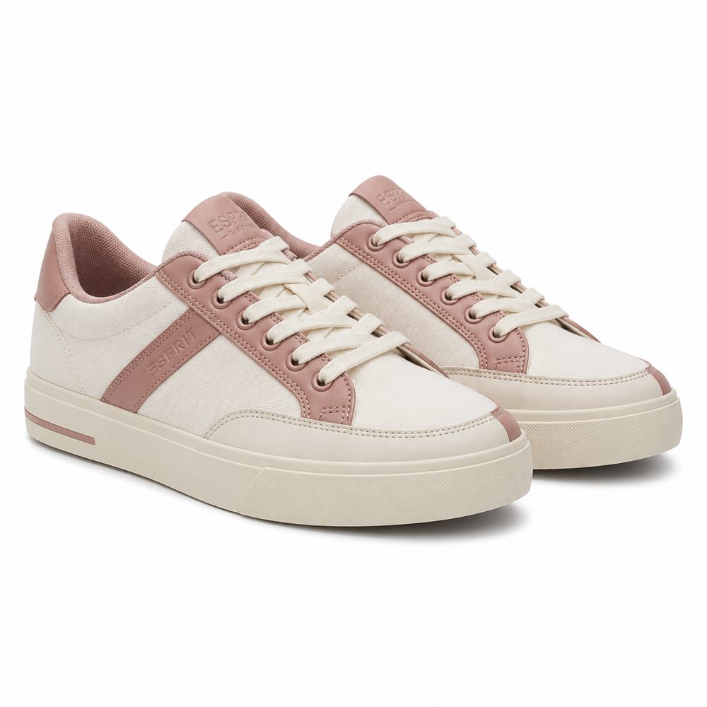 Rosalba - Sneaker canvas panna con dettagli rosa antico