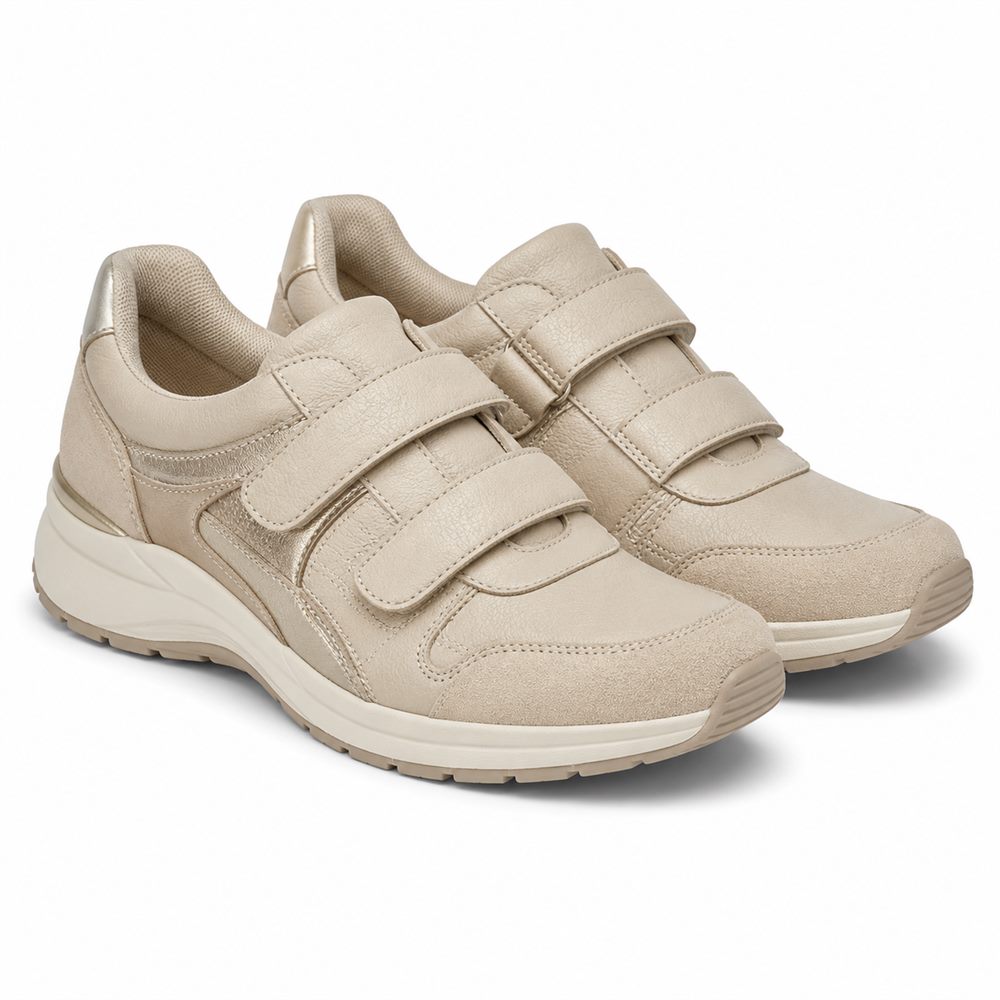 Sabbiata - Sneaker strappi doppi beige e oro