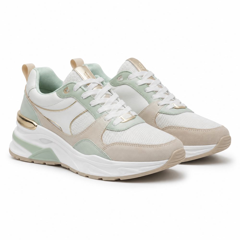 Salina - Sneaker chunky bianca salvia dettagli oro
