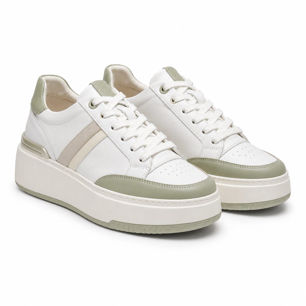 Smeralda - Sneaker platform bianca con accenti verde salvia